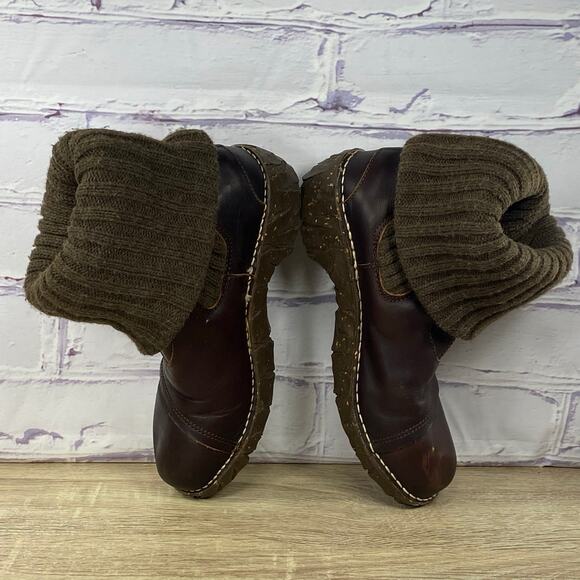 El Naturalista Yggdrasil Brown Leather Sweater Cuff Ankle Boots Women's 39 US 6 - Picture 5 of 8